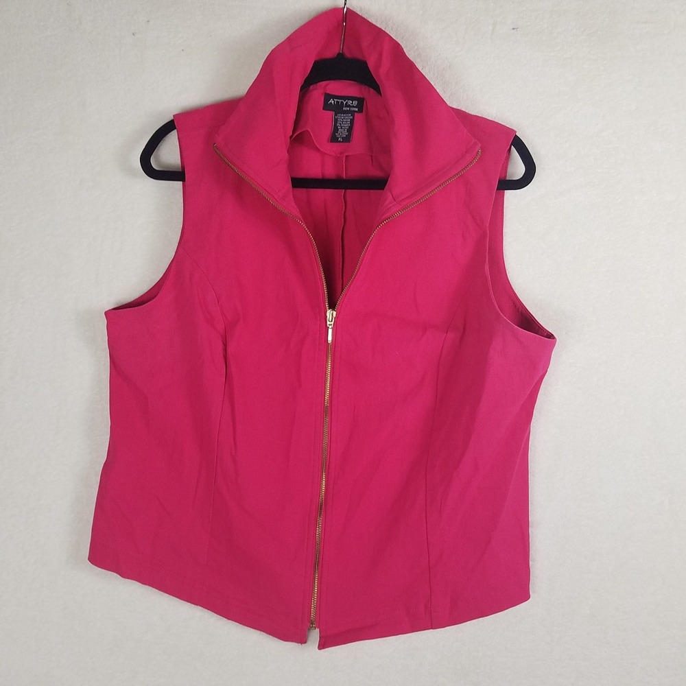 Attyre New York Full Zip Vest Women XL Pink Excellent Mock Neck Sleeveless